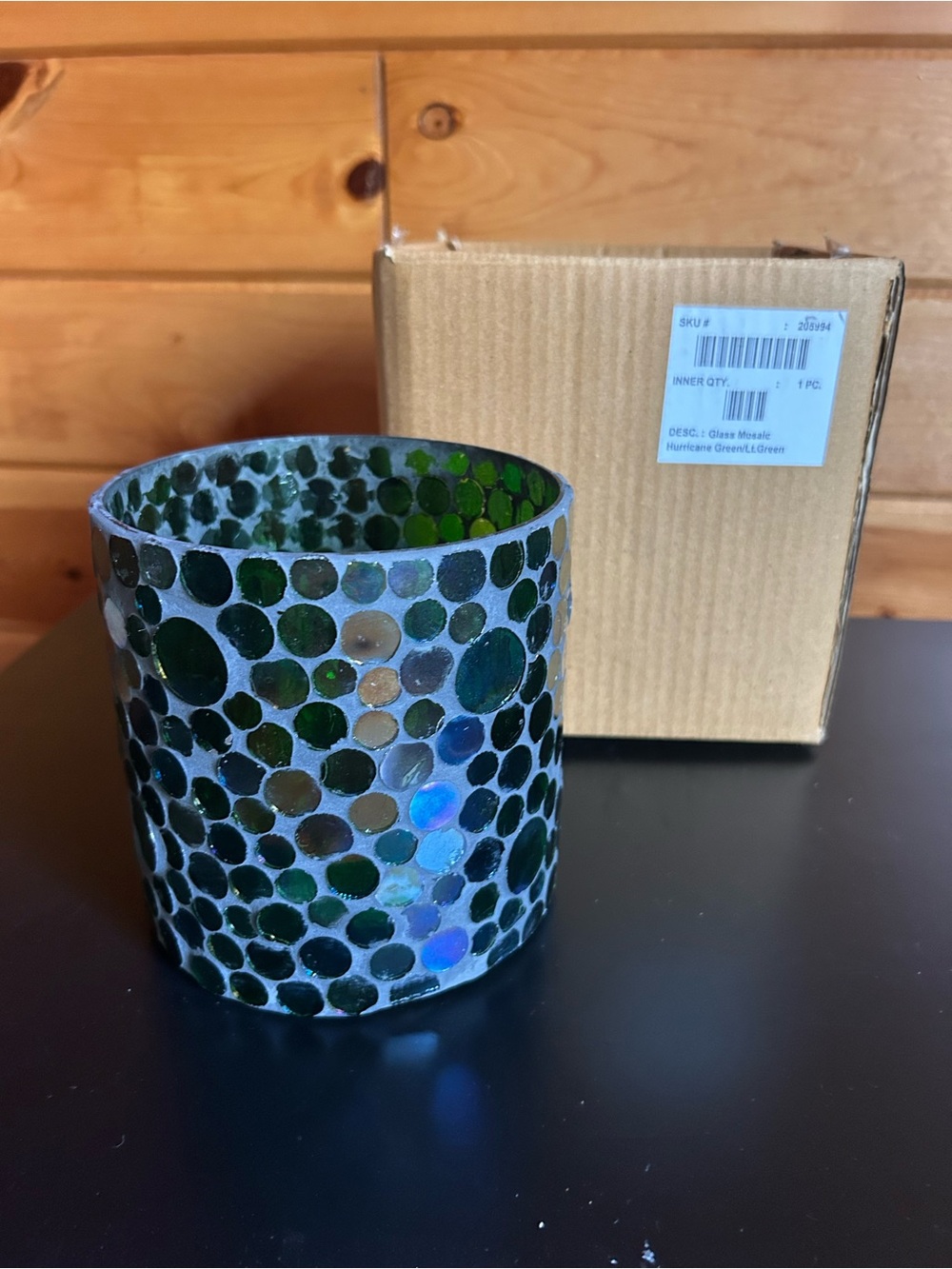 Glass Mosaic Votive Holder - Green Tones